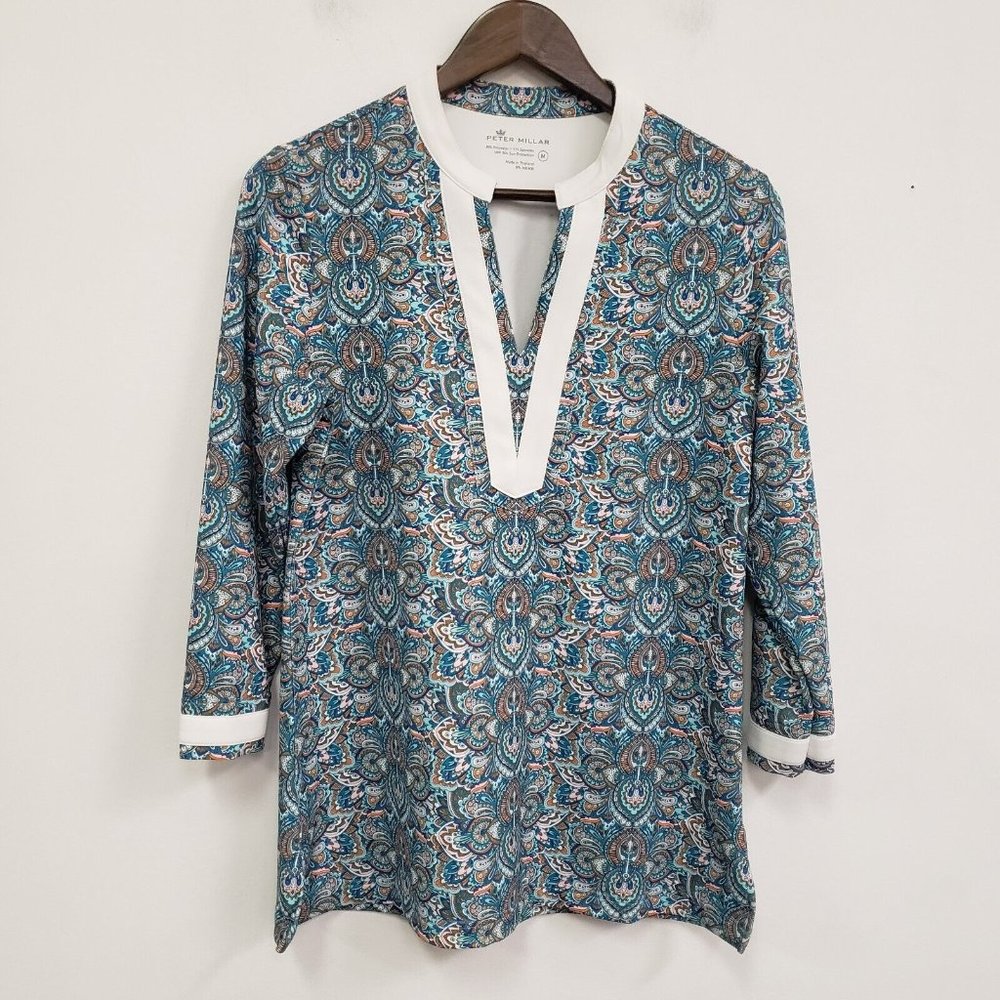 Peter Millar Teal Paisley Tunic with White Trim